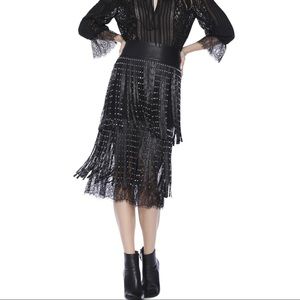 Alice and Olivia black leather & lace stud skirt